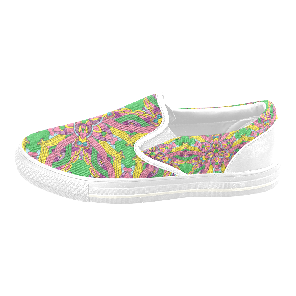 Zandine 0204 pink green yellow bold floral pattern Men's Slip-on Canvas Shoes (Model 019)