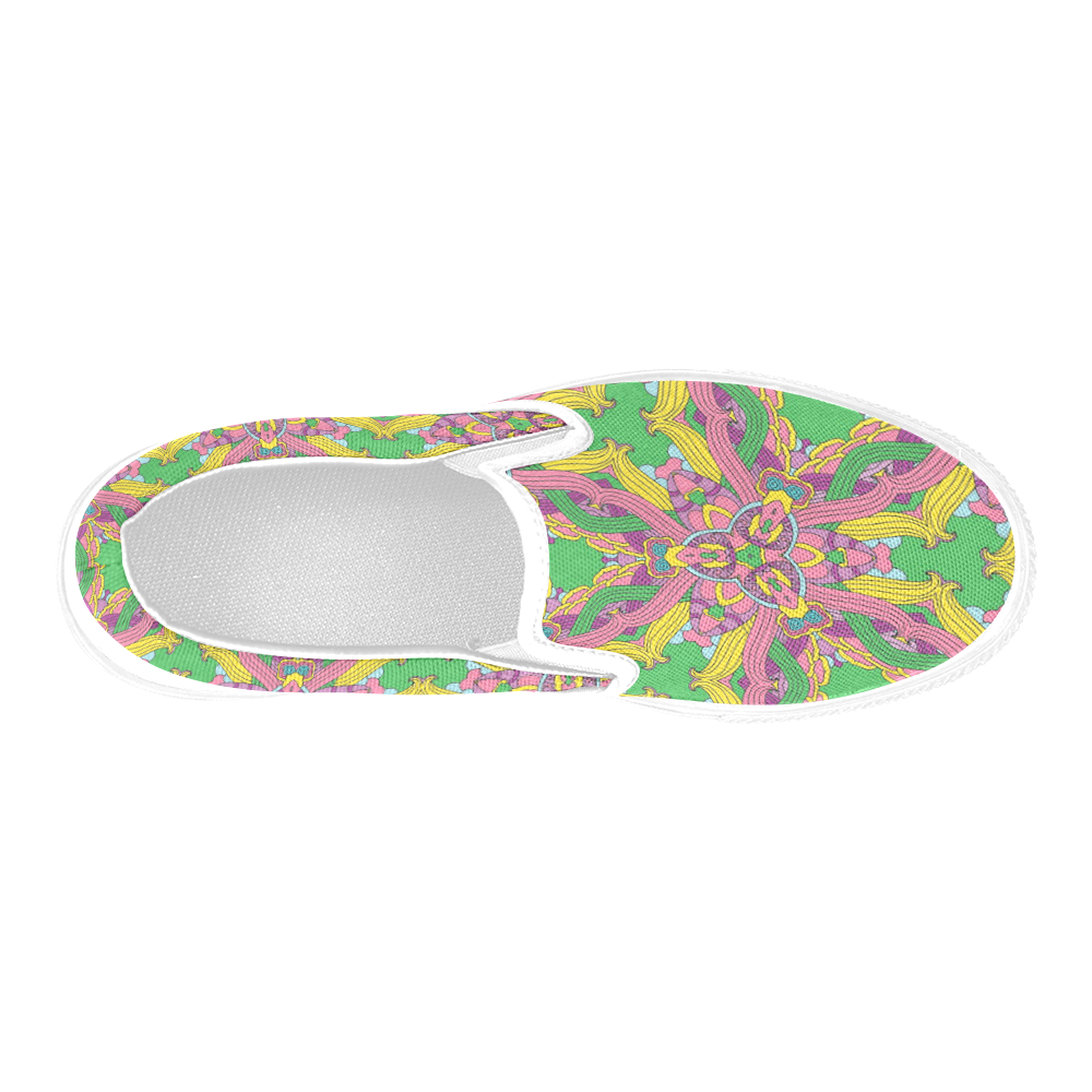 Zandine 0204 pink green yellow bold floral pattern Men's Slip-on Canvas Shoes (Model 019)