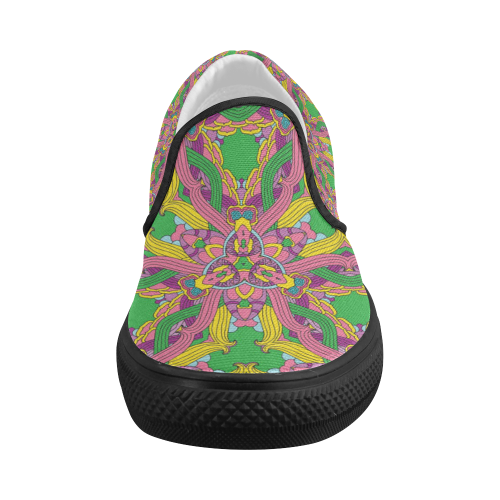 Zandine 0204 pink green yellow bold floral pattern Women's Slip-on Canvas Shoes (Model 019)