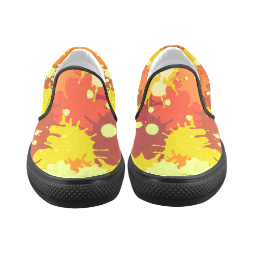 Summer Orange Yellow Splash Painting Women's Unusual Slip-on Canvas Shoes (Model 019)