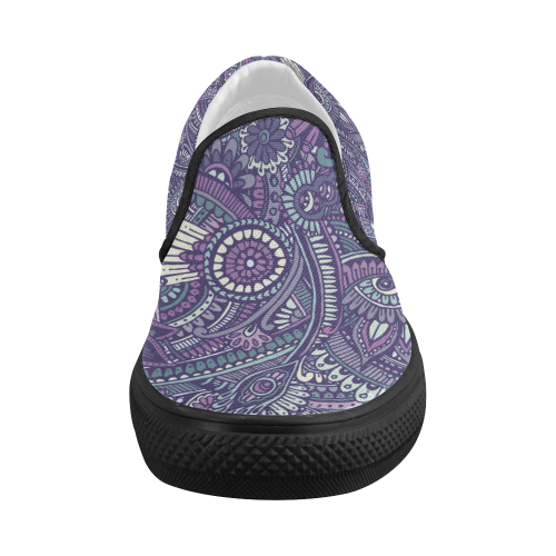 zz0102 purple hippie flower pattern Women's Slip-on Canvas Shoes (Model 019)