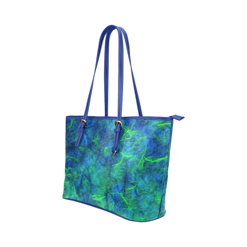 Blue Green abstract Japanese paper Leather Tote Bag/Small (Model 1651)