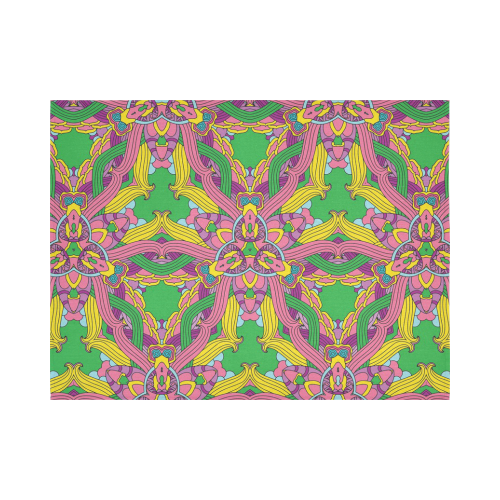 Zandine 0204 pink green yellow bold floral pattern Cotton Linen Wall Tapestry 80"x 60"