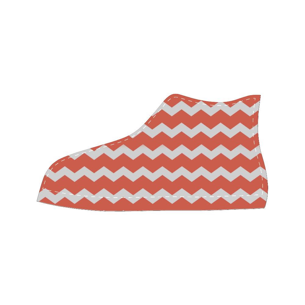 Modern Trendy Pastell Red Grey Zig Zag Pattern Chevron Women's Classic High Top Canvas Shoes (Model 017)