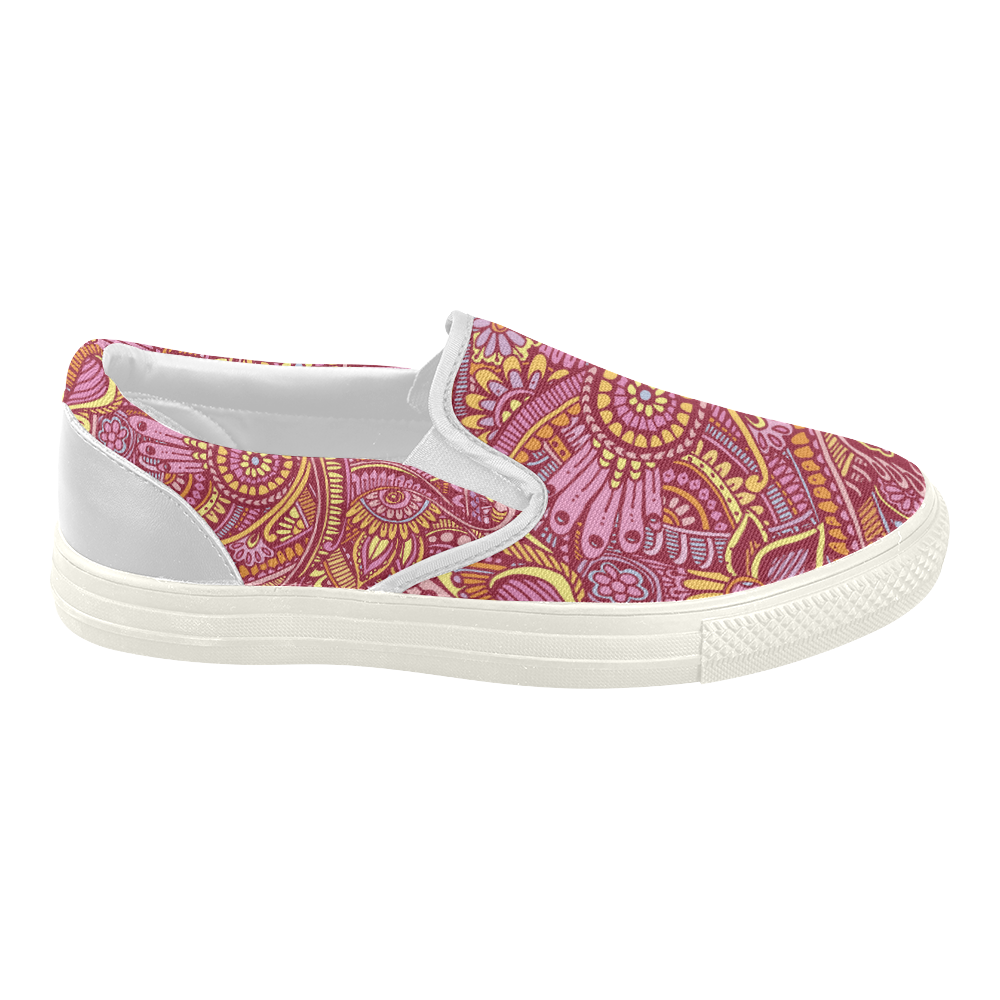 zz0106 floral pink hippie flower whimsical pattern Women's Slip-on Canvas Shoes (Model 019)