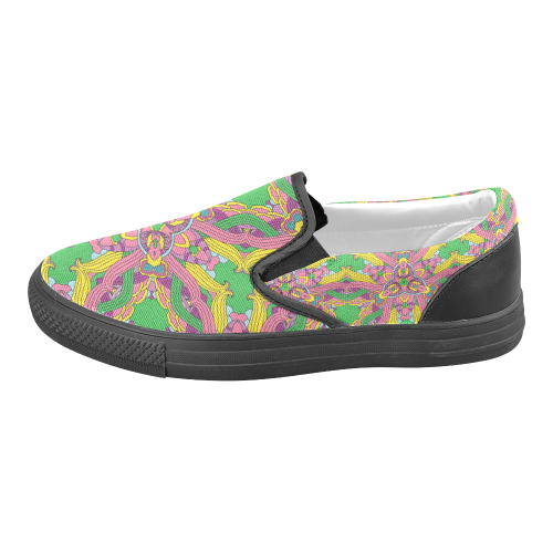 Zandine 0204 pink green yellow bold floral pattern Men's Slip-on Canvas Shoes (Model 019)