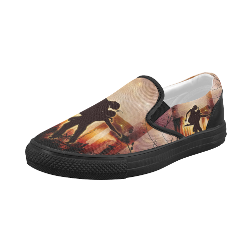 Dancing couple in the night Women's Slip-on Canvas Shoes (Model 019)