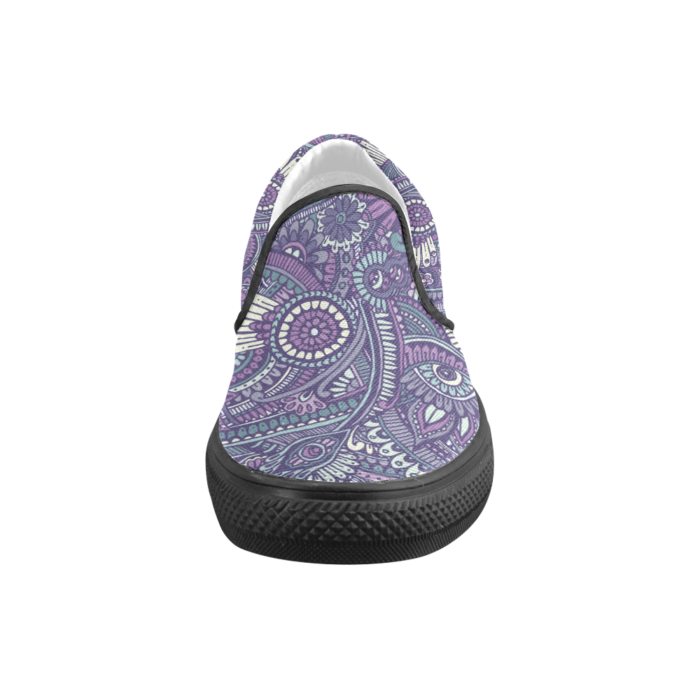 zz0102 purple hippie flower pattern Men's Slip-on Canvas Shoes (Model 019)