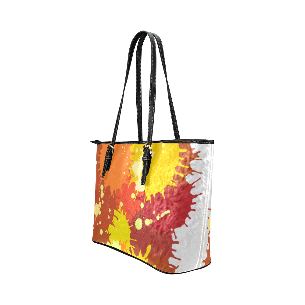 Summer Orange Yellow Splash Painting Leather Tote Bag/Large (Model 1651)