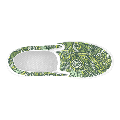 zz0105 green hippie flower whimsical pattern Men's Slip-on Canvas Shoes (Model 019)