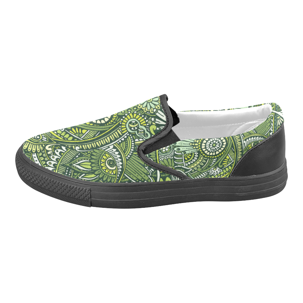 zz0105 green hippie flower whimsical pattern Men's Slip-on Canvas Shoes (Model 019)