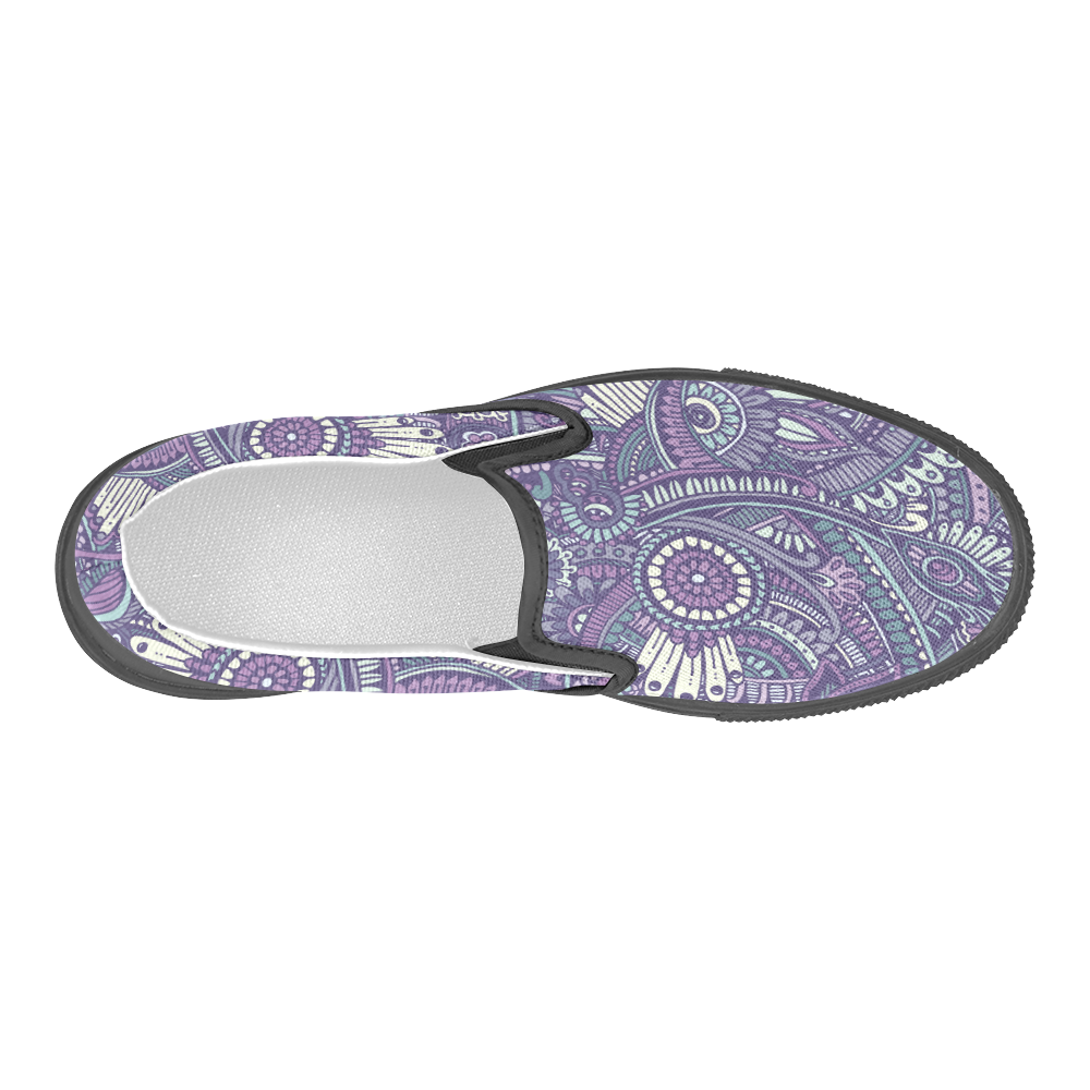 zz0102 purple hippie flower pattern Men's Slip-on Canvas Shoes (Model 019)