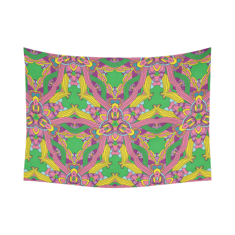 Zandine 0204 pink green yellow bold floral pattern Cotton Linen Wall Tapestry 80"x 60"