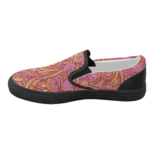 zz0106 floral pink hippie flower whimsical pattern Women's Slip-on Canvas Shoes (Model 019)