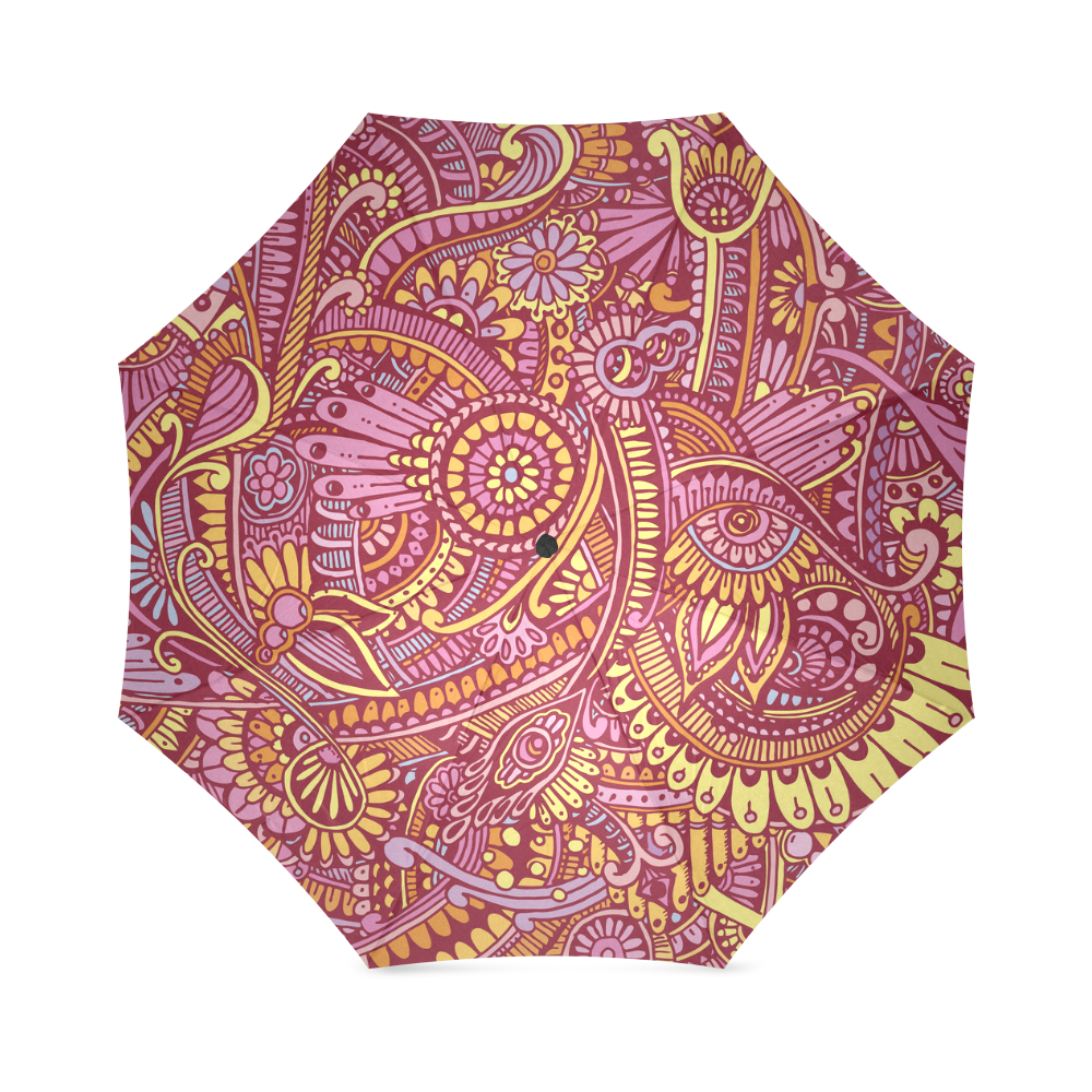 zz0106 floral pink hippie flower whimsical pattern Foldable Umbrella (Model U01)