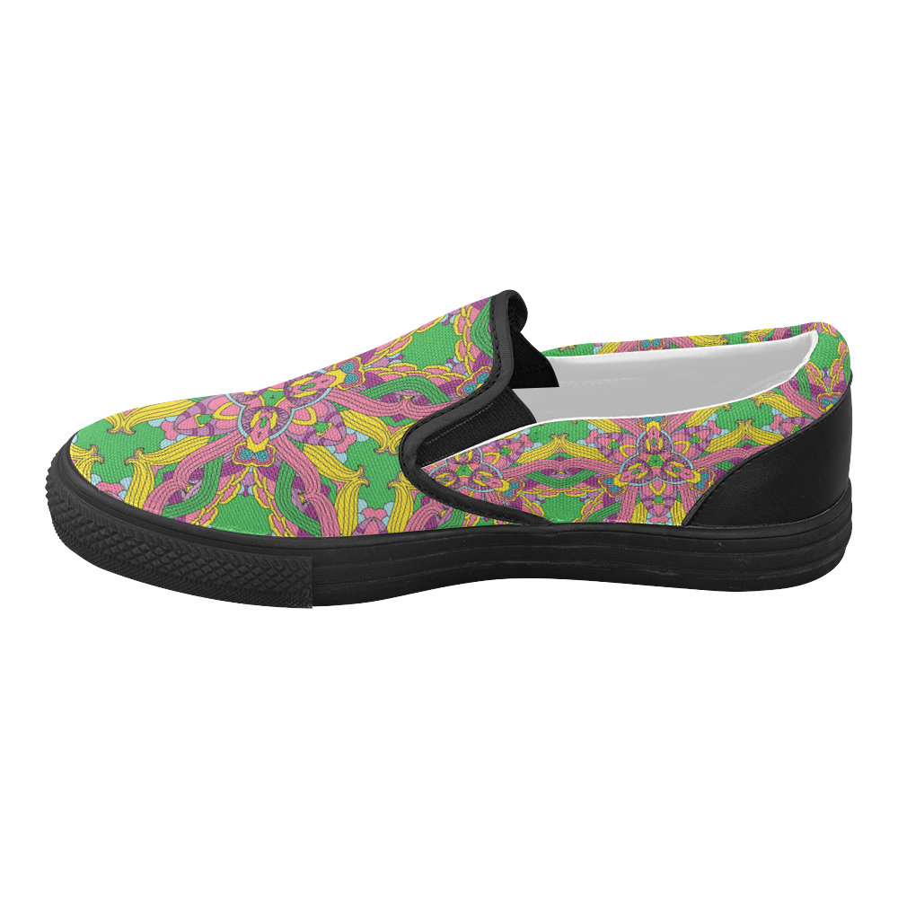 Zandine 0204 pink green yellow bold floral pattern Women's Slip-on Canvas Shoes (Model 019)