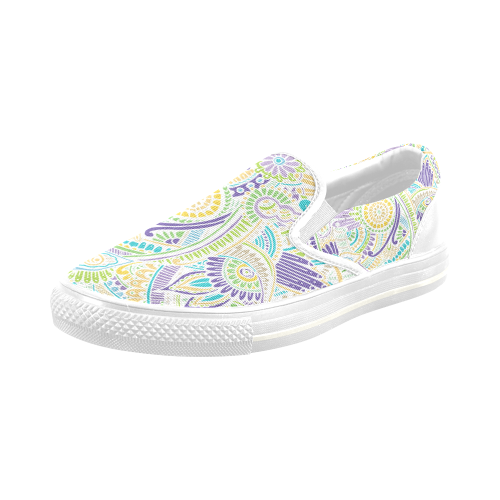 zz0104 purple green watercolor flower pattern Men's Slip-on Canvas Shoes (Model 019)