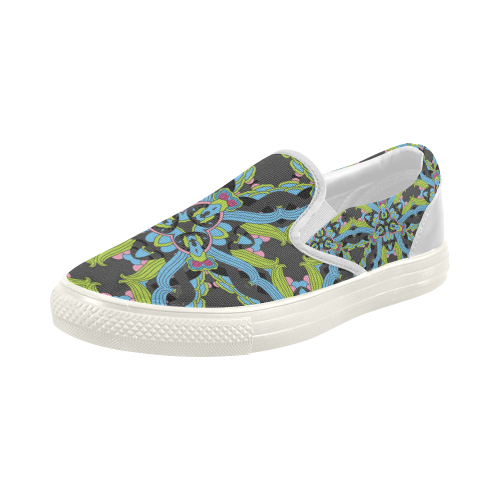 Zandine 0202 blue green floral pattern Women's Slip-on Canvas Shoes (Model 019)