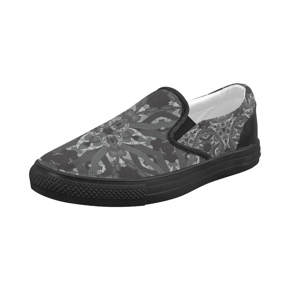 Zandine 0206 dark vintage floral pattern Women's Slip-on Canvas Shoes (Model 019)