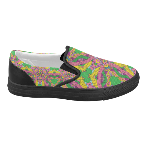 Zandine 0204 pink green yellow bold floral pattern Women's Slip-on Canvas Shoes (Model 019)