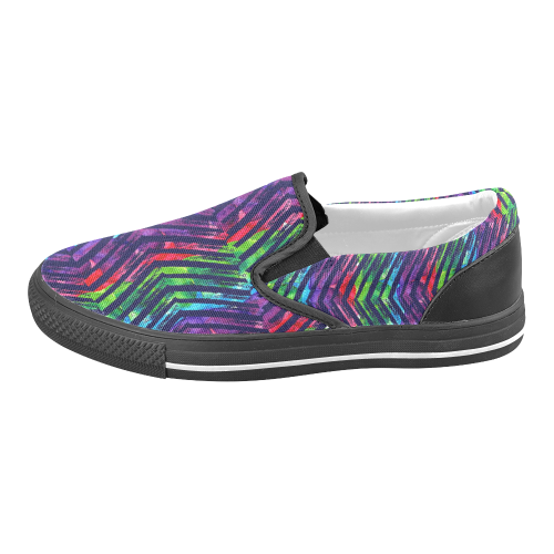 Colorful Oblique Lines Men's Slip-on Canvas Shoes (Model 019)