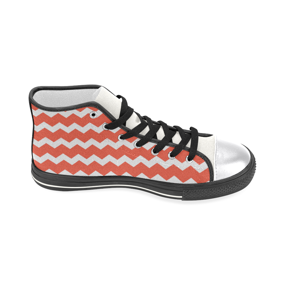 Modern Trendy Pastell Red Grey Zig Zag Pattern Chevron Women's Classic High Top Canvas Shoes (Model 017)