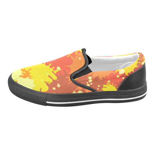 Summer Orange Yellow Splash Painting Women's Unusual Slip-on Canvas Shoes (Model 019)