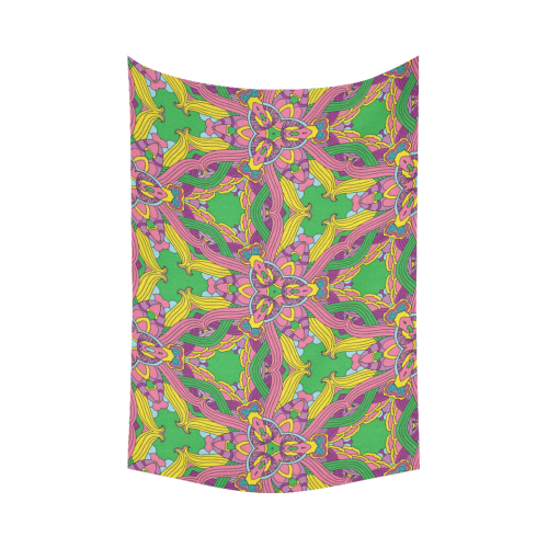 Zandine 0204 pink green yellow bold floral pattern Cotton Linen Wall Tapestry 90"x 60"