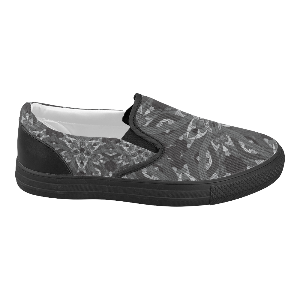 Zandine 0206 dark vintage floral pattern Women's Slip-on Canvas Shoes (Model 019)