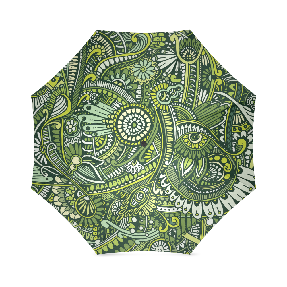 zz0105 green hippie flower whimsical pattern Foldable Umbrella (Model U01)