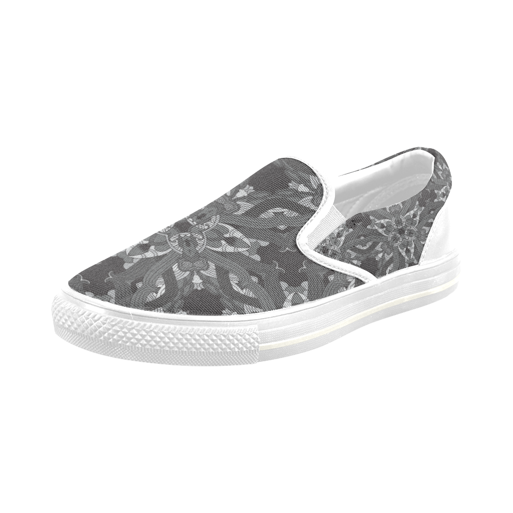 Zandine 0206 dark vintage floral pattern Men's Slip-on Canvas Shoes (Model 019)