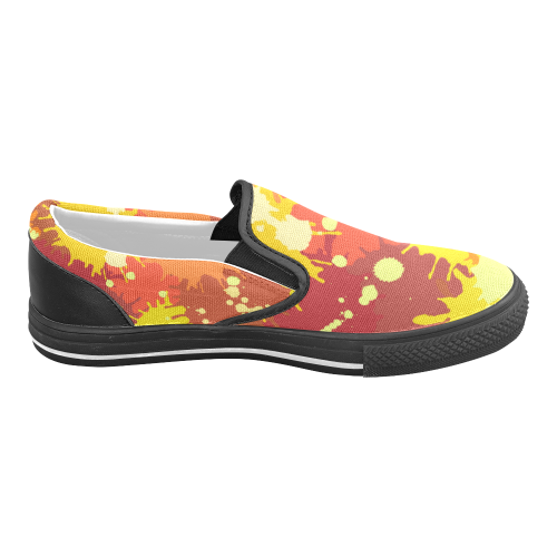 Summer Orange Yellow Splash Painting Women's Unusual Slip-on Canvas Shoes (Model 019)