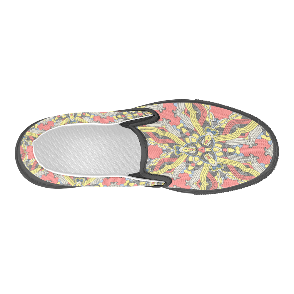 Zandine 0201 pink yellow vintage floral pattern Men's Slip-on Canvas Shoes (Model 019)