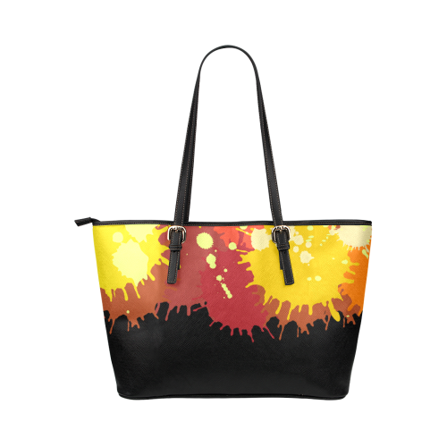 Summer Orange Yellow Splash Painting Leather Tote Bag/Large (Model 1651)