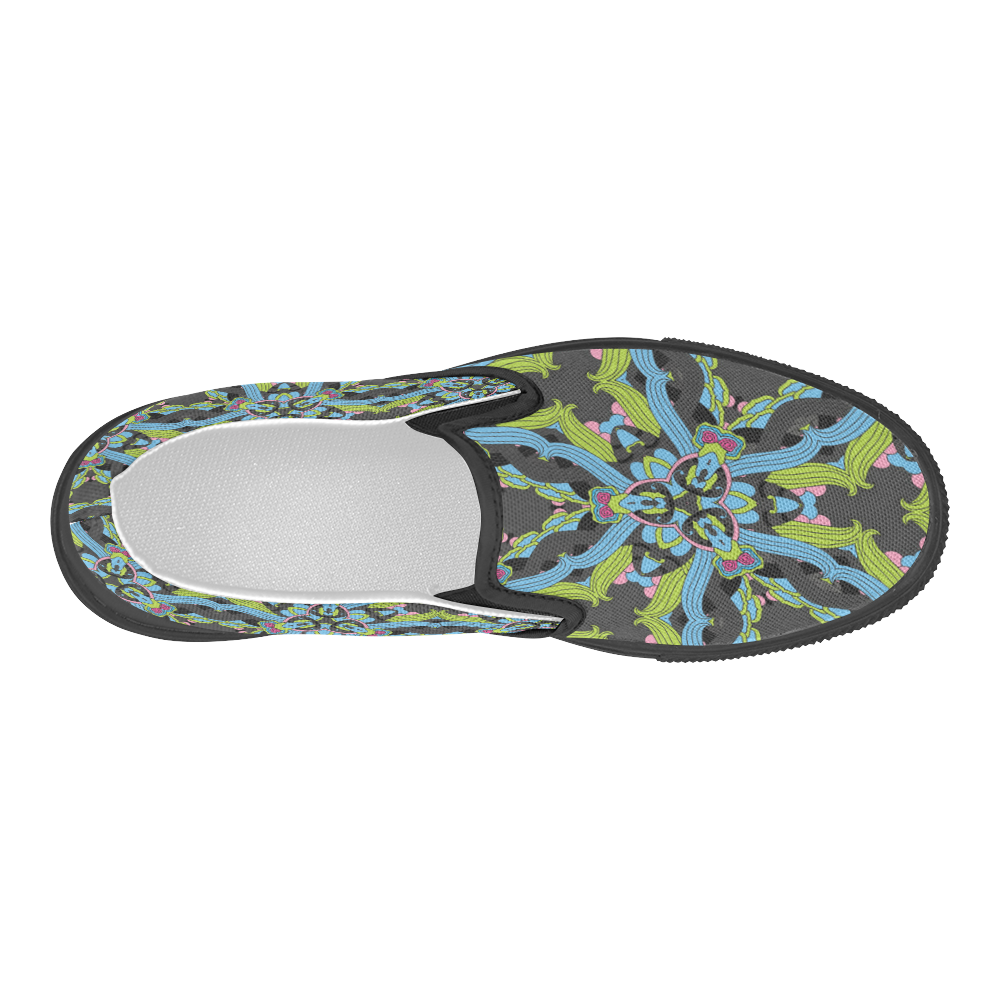 Zandine 0202 blue green floral pattern Women's Slip-on Canvas Shoes (Model 019)