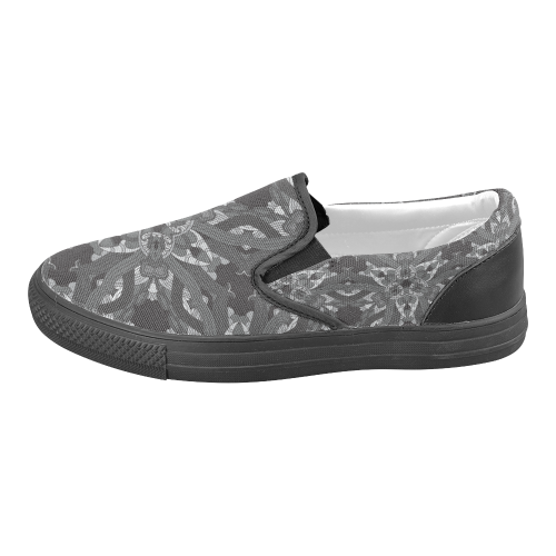 Zandine 0206 dark vintage floral pattern Men's Slip-on Canvas Shoes (Model 019)