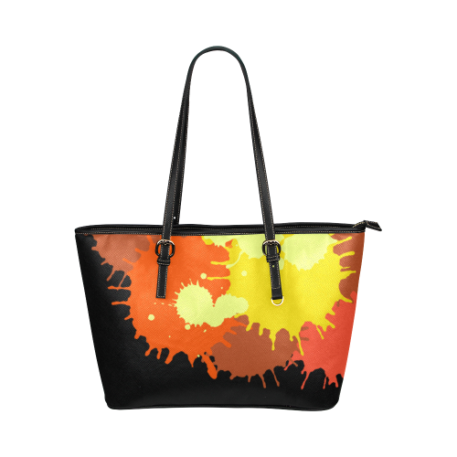 Summer Orange Yellow Splash Painting Leather Tote Bag/Large (Model 1651)