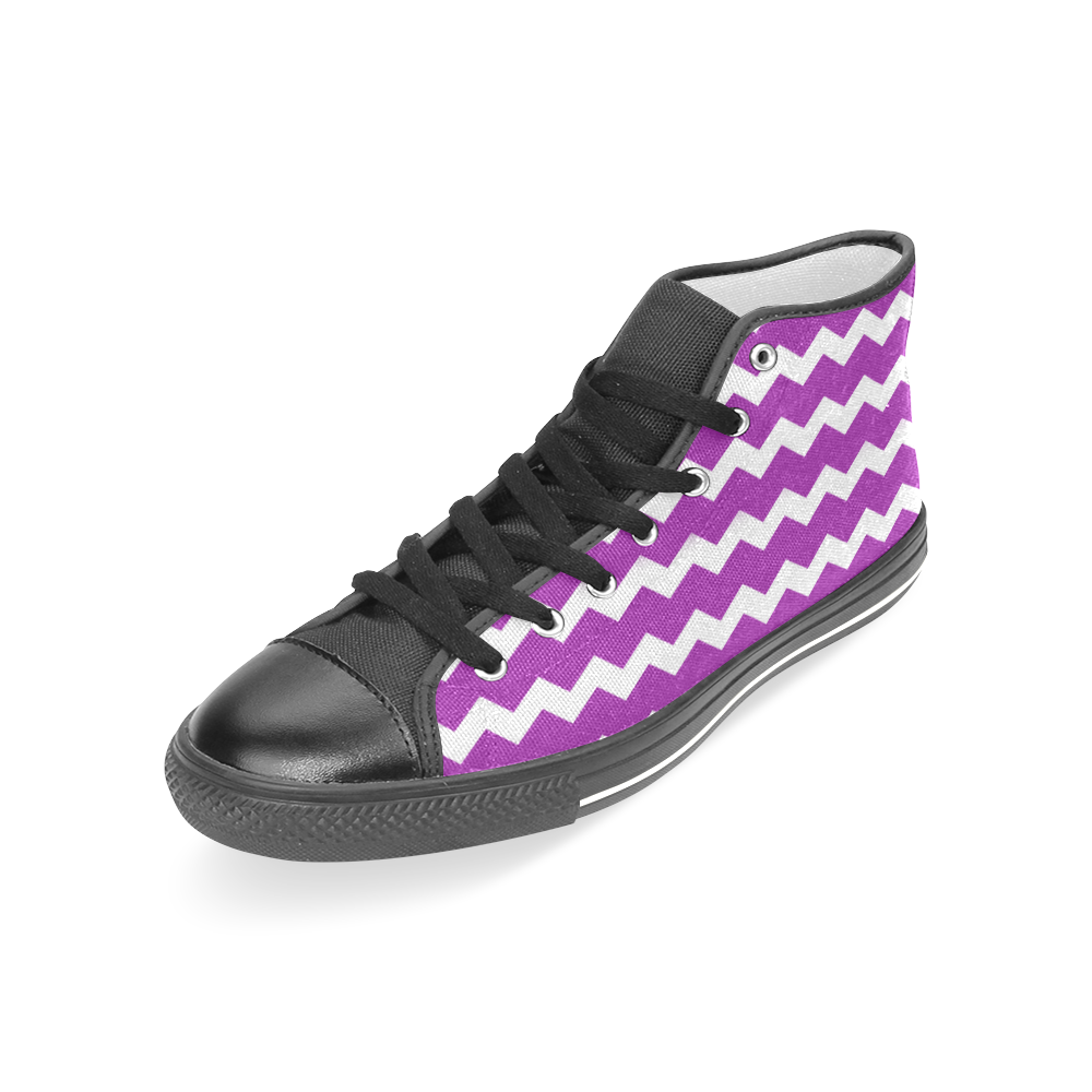 Modern Trendy Lilac Pastell Grey Zig Zag Pattern Chevron Women's Classic High Top Canvas Shoes (Model 017)