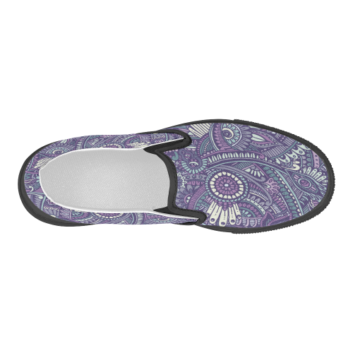 zz0102 purple hippie flower pattern Women's Slip-on Canvas Shoes (Model 019)