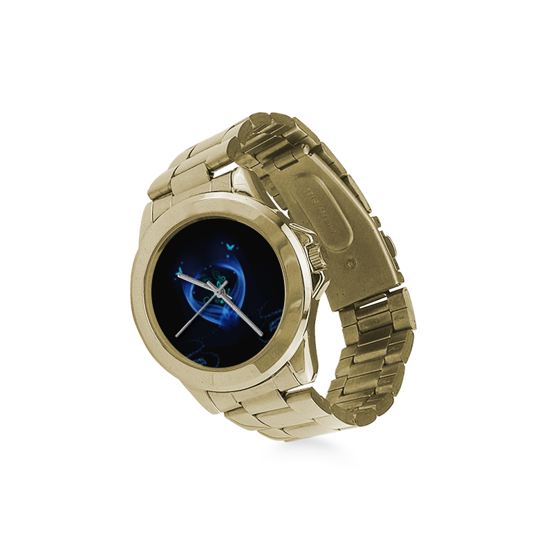 Blue clef with glowing butterflies Custom Gilt Watch(Model 101)