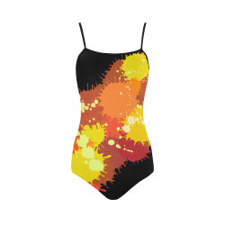 Summer Orange Yellow Splash Painting Strap Swimsuit ( Model S05)