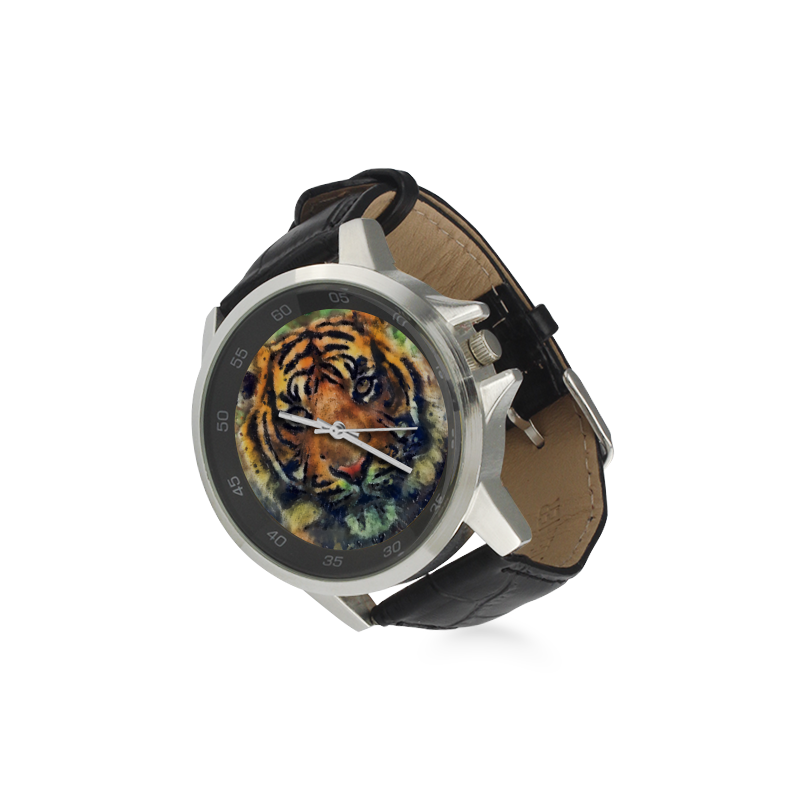 tiger Unisex Stainless Steel Leather Strap Watch(Model 202)