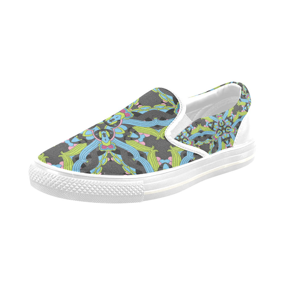 Zandine 0202 blue green floral pattern Men's Slip-on Canvas Shoes (Model 019)