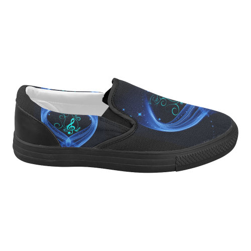 Blue clef with glowing butterflies Women's Slip-on Canvas Shoes (Model 019)
