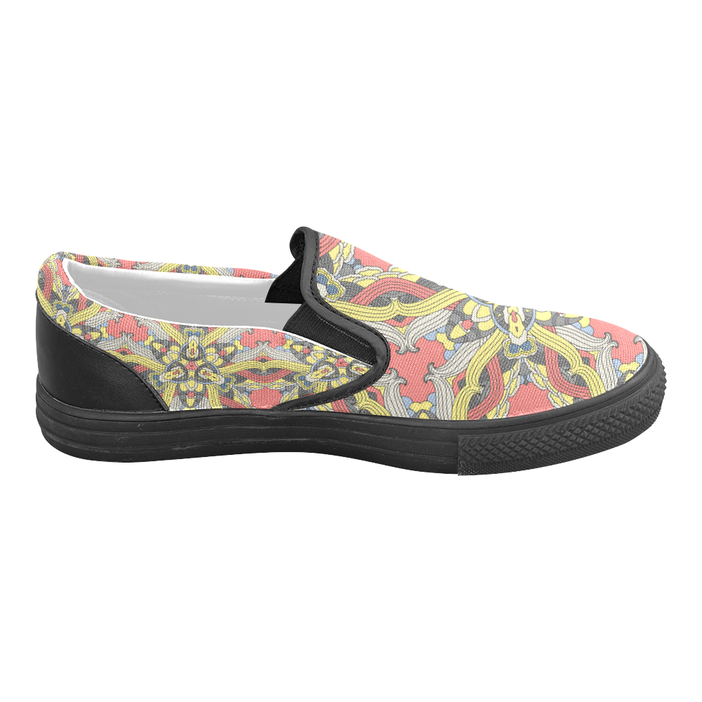 Zandine 0201 pink yellow vintage floral pattern Men's Slip-on Canvas Shoes (Model 019)