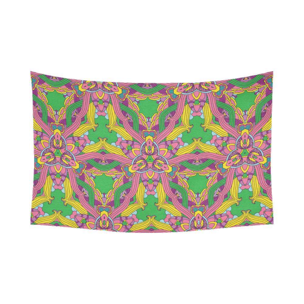 Zandine 0204 pink green yellow bold floral pattern Cotton Linen Wall Tapestry 90"x 60"