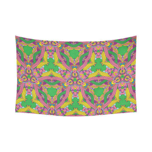 Zandine 0204 pink green yellow bold floral pattern Cotton Linen Wall Tapestry 90"x 60"