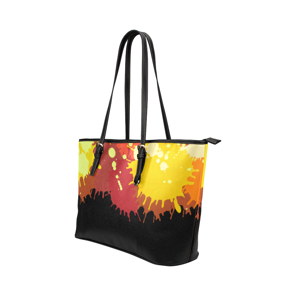 Summer Orange Yellow Splash Painting Leather Tote Bag/Large (Model 1651)