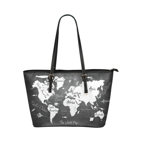 world map 2 Leather Tote Bag/Large (Model 1651)