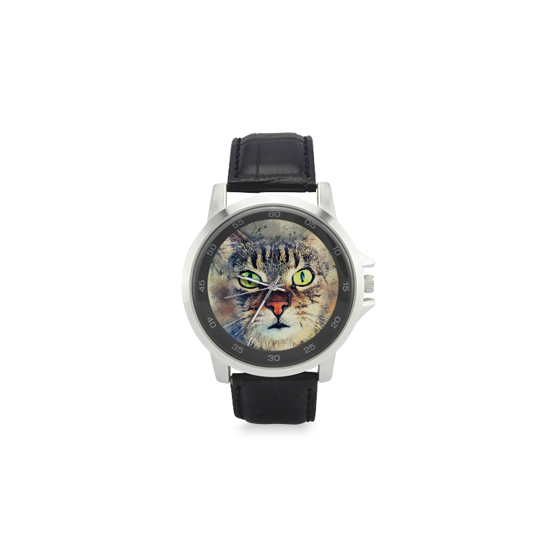 cat Unisex Stainless Steel Leather Strap Watch(Model 202)